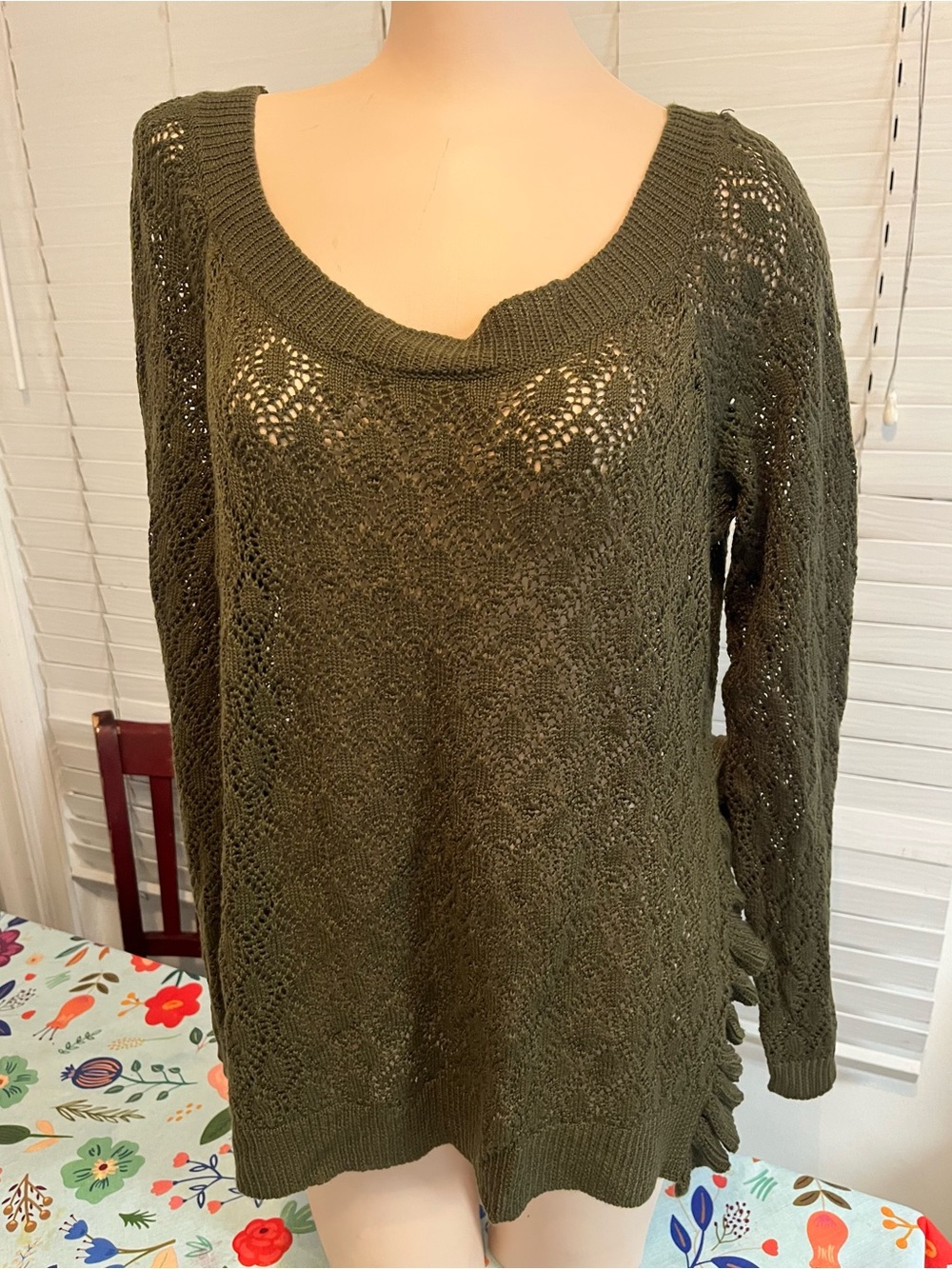 New York & Company Olive Openwork Knit Pullover